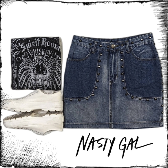 Nasty Gal Studded 2-tone Mini Skirt - Picture 3 of 6